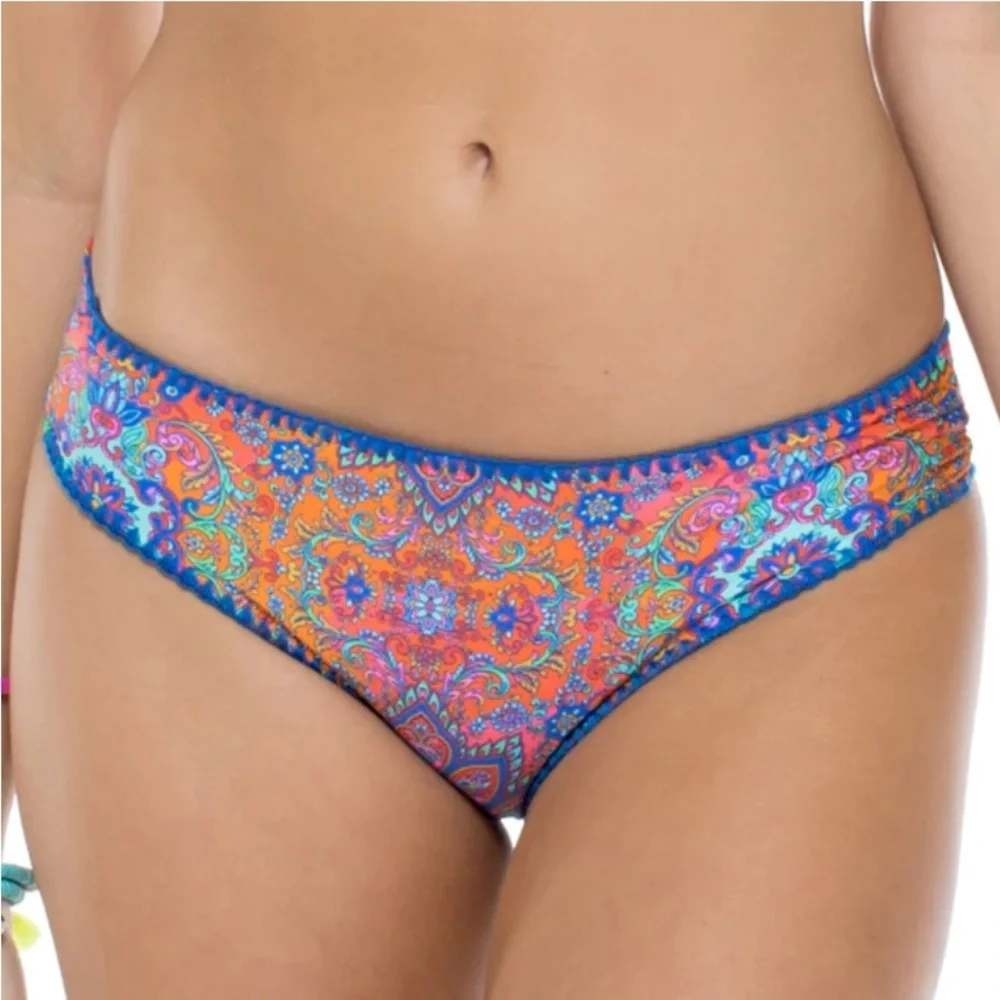 Luli Fama Candela Stitched Ruched Bikini Bottom Size M Swim Multicolor NWT‎